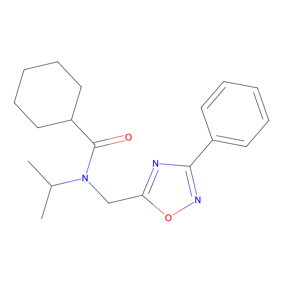 N-[(3-phenyl-1,2,4-oxadiazol-5-yl)methyl]-N-propan-2-ylcyclohexanecarboxamide molecular structure, CAS 717874-21-0