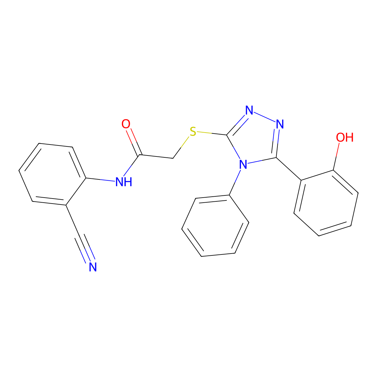 N-(2-cyanophenyl)-2-((5-(2-hydroxyphenyl)-4-phenyl-4H-1,2,4-triazol-3-yl)thio)acetamide molecular structure, CAS 717874-22-1