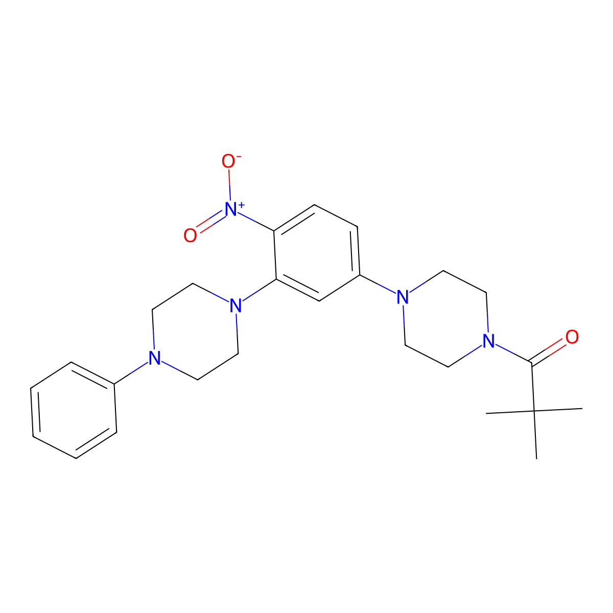 2,2-Dimethyl-1-[4-[4-nitro-3-(4-phenylpiperazin-1-yl)phenyl]piperazin-1-yl]propan-1-one molecular structure, CAS 717874-39-0