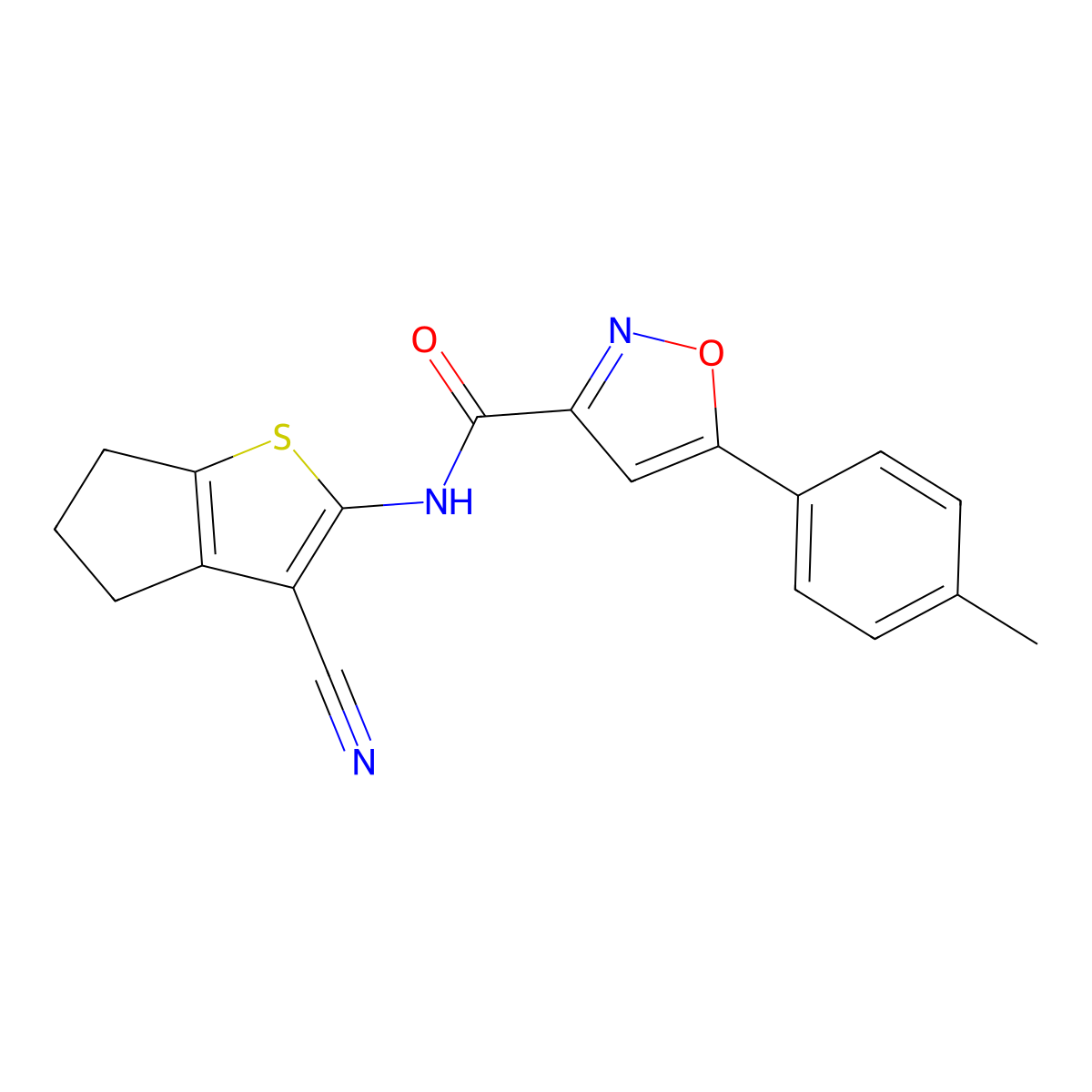 N-(3-cyano-5,6-dihydro-4H-cyclopenta[b]thiophen-2-yl)-5-(4-methylphenyl)-1,2-oxazole-3-carboxamide molecular structure, CAS 717874-80-1