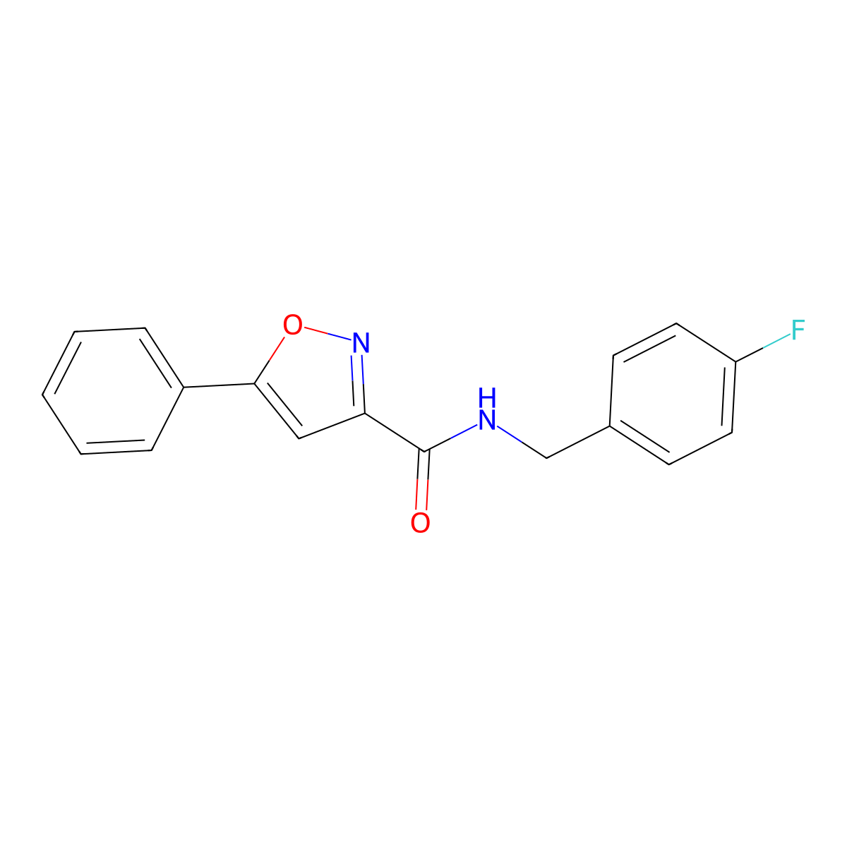 N-[(4-fluorophenyl)methyl]-5-phenyl-1,2-oxazole-3-carboxamide molecular structure, CAS 717874-95-8
