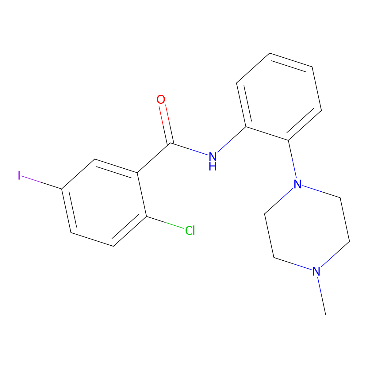 2-chloro-5-iodo-N-[2-(4-methylpiperazin-1-yl)phenyl]benzamide molecular structure, CAS 717875-41-7