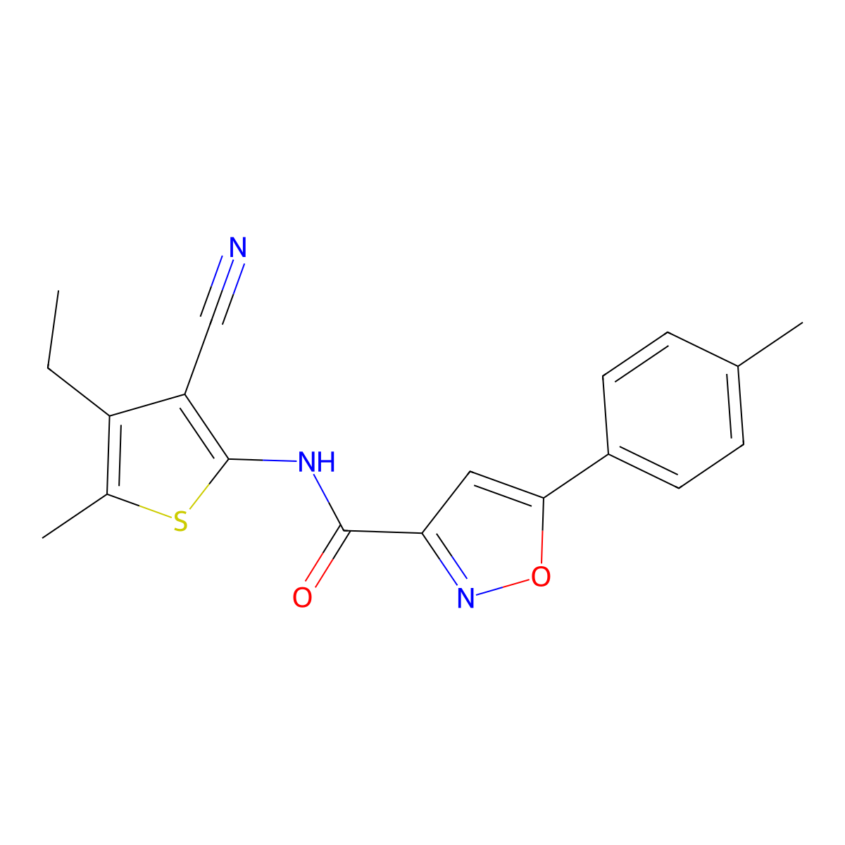 N-(3-cyano-4-ethyl-5-methylthiophen-2-yl)-5-(4-methylphenyl)-1,2-oxazole-3-carboxamide molecular structure, CAS 717875-89-3