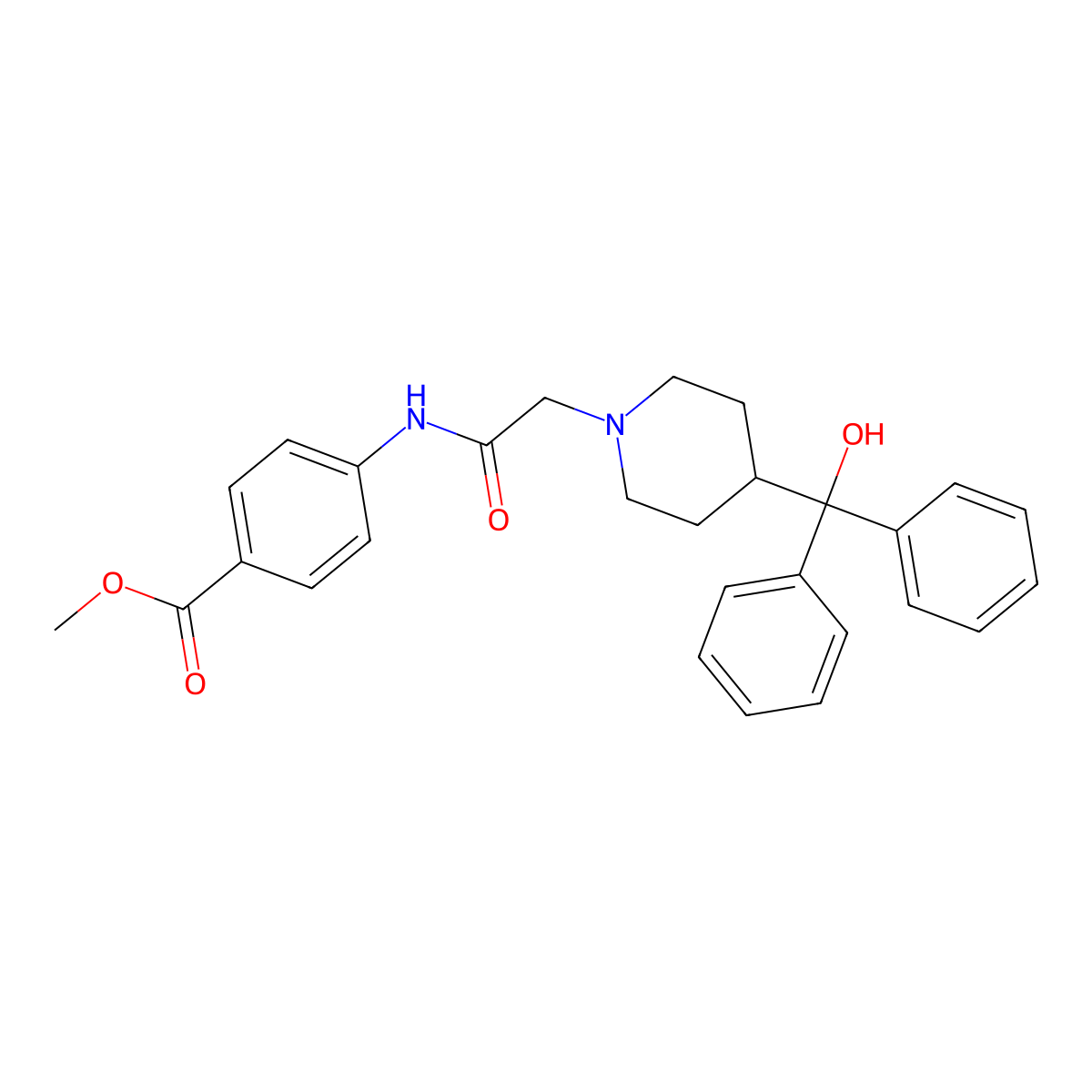 Methyl 4-{2-[4-(hydroxydiphenylmethyl)piperidyl]acetylamino}benzoate molecular structure, CAS 717876-21-6
