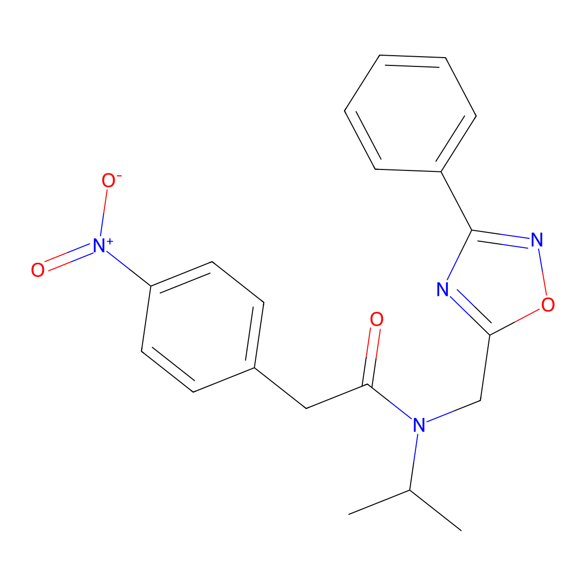 2-(4-nitrophenyl)-N-[(3-phenyl-1,2,4-oxadiazol-5-yl)methyl]-N-propan-2-ylacetamide molecular structure, CAS 717876-49-8