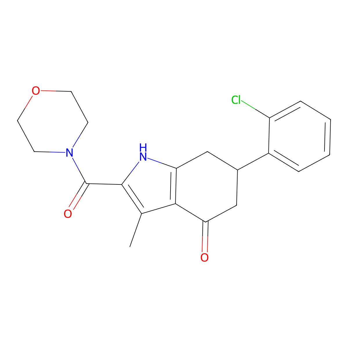 6-(2-Chlorophenyl)-3-methyl-2-[4-morpholinyl(oxo)methyl]-1,5,6,7-tetrahydroindol-4-one molecular structure, CAS 717876-88-5