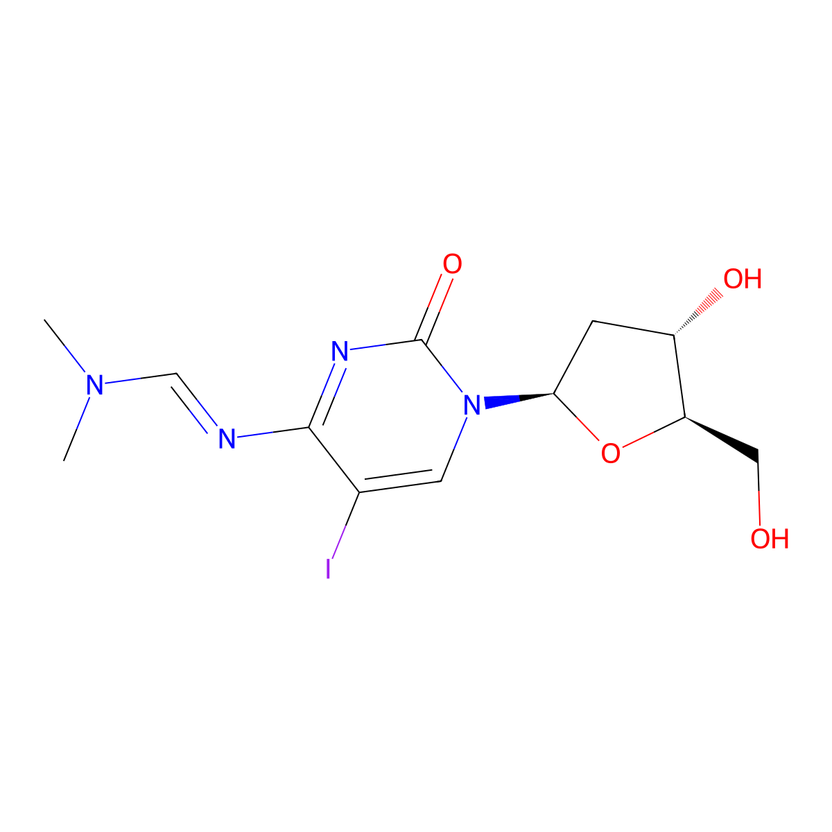 N'-(1-((2R,4S,5R)-4-Hydroxy-5-(hydroxymethyl)tetrahydrofuran-2-yl)-5-iodo-2-oxo-1,2-dihydropyrimidin-4-yl)-N,N-dimethylformimidamide molecular structure, CAS 717876-93-2