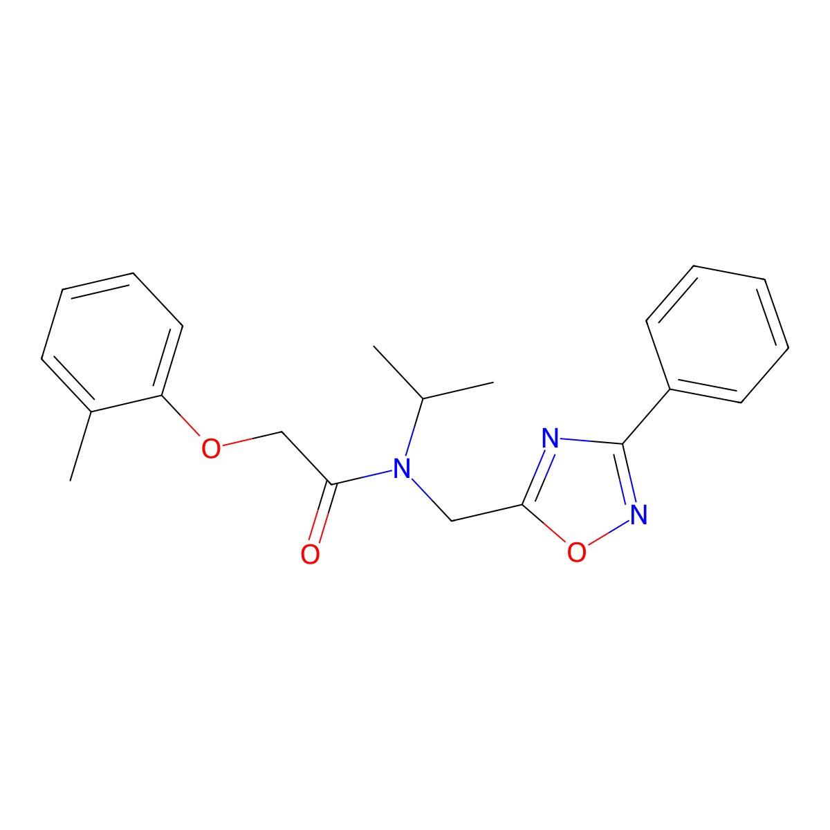 N-isopropyl-2-(2-methylphenoxy)-N-[(3-phenyl-1,2,4-oxadiazol-5-yl)methyl]acetamide molecular structure, CAS 717877-24-2