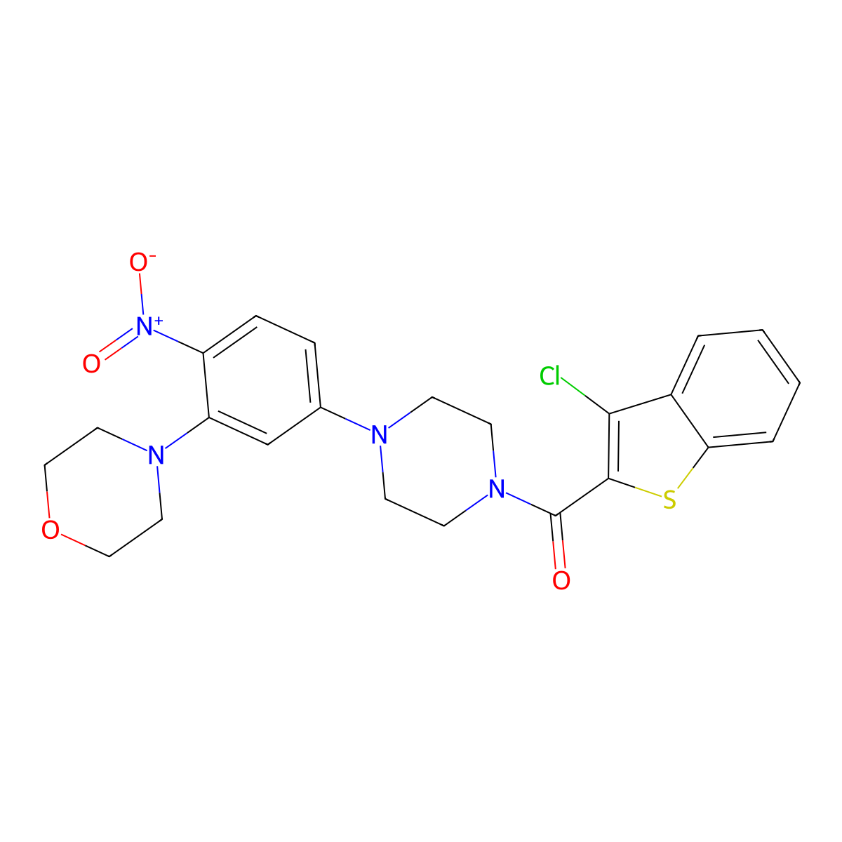 (3-Chloro-1-benzothiophen-2-yl)-[4-(3-morpholin-4-yl-4-nitrophenyl)piperazin-1-yl]methanone molecular structure, CAS 717877-56-0