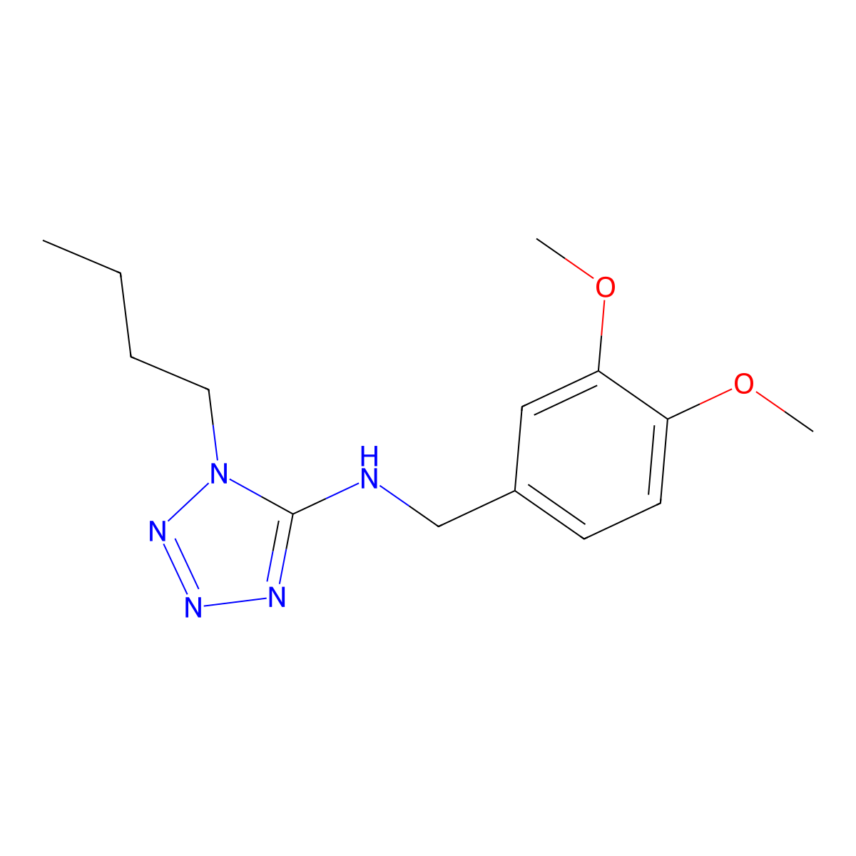1-butyl-N-(3,4-dimethoxybenzyl)-1H-tetrazol-5-amine molecular structure, CAS 717877-70-8