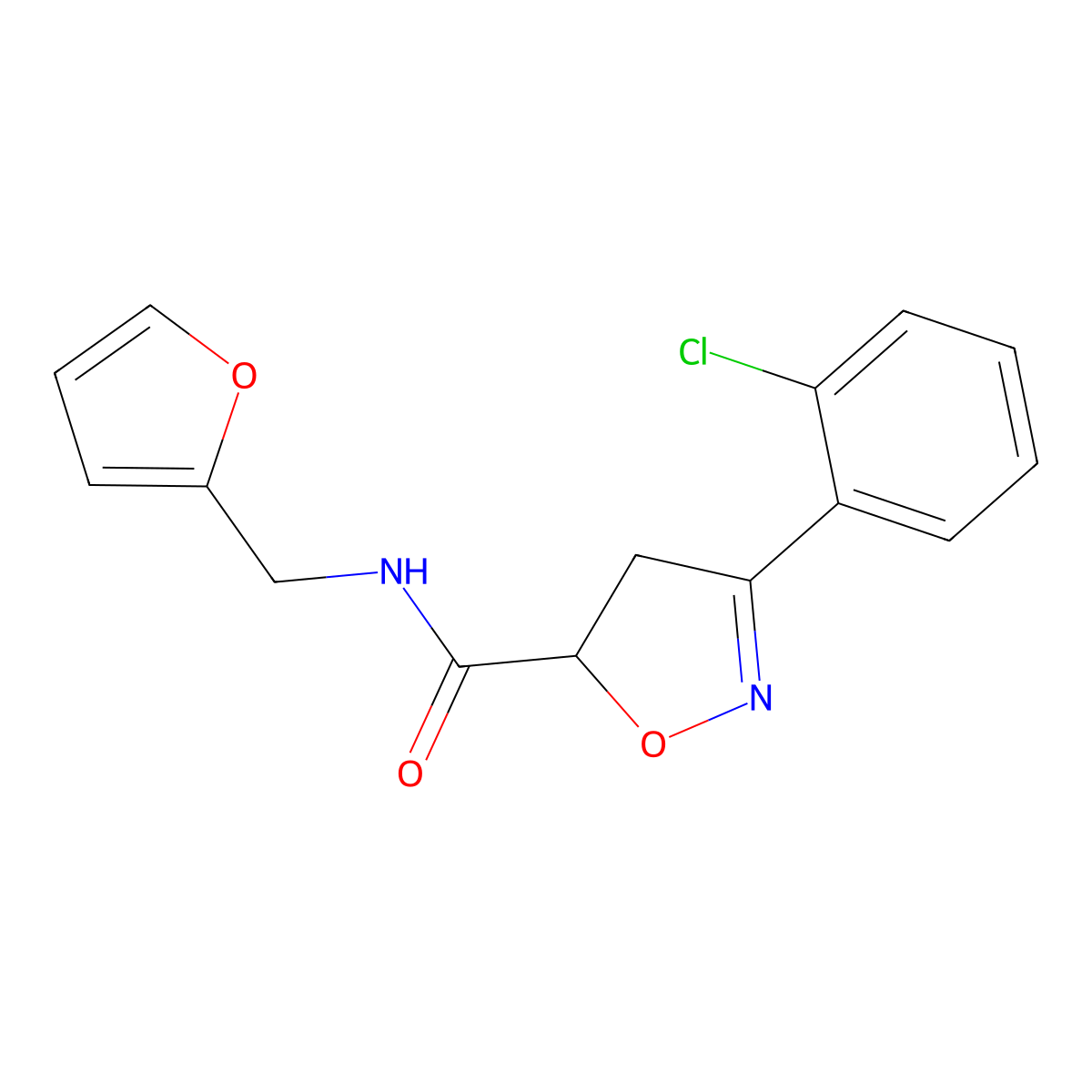3-(2-chlorophenyl)-N-(furan-2-ylmethyl)-4,5-dihydro-1,2-oxazole-5-carboxamide molecular structure, CAS 717877-93-5