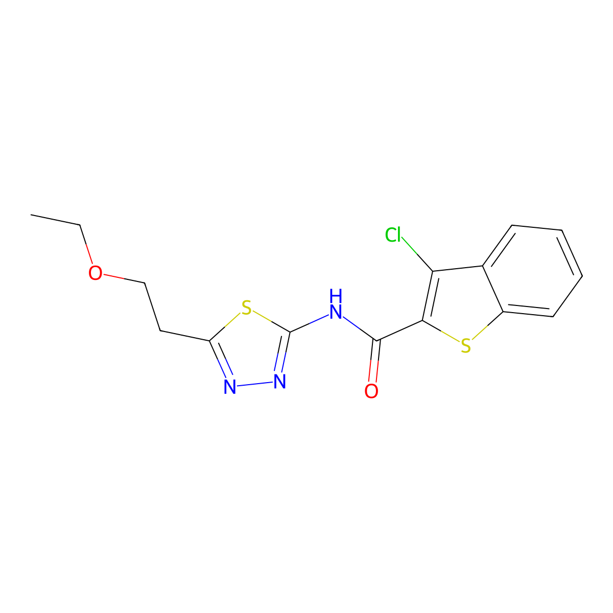 3-chloro-N-[5-(2-ethoxyethyl)-1,3,4-thiadiazol-2-yl]-1-benzothiophene-2-carboxamide molecular structure, CAS 717878-07-4