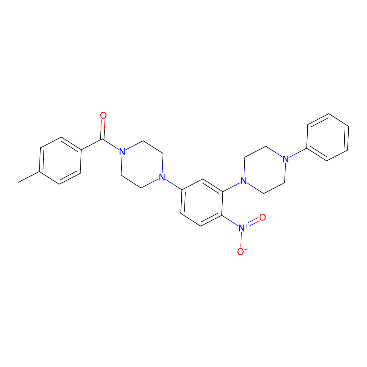 (4-Methylphenyl)-[4-[4-nitro-3-(4-phenylpiperazin-1-yl)phenyl]piperazin-1-yl]methanone molecular structure, CAS 717878-83-6