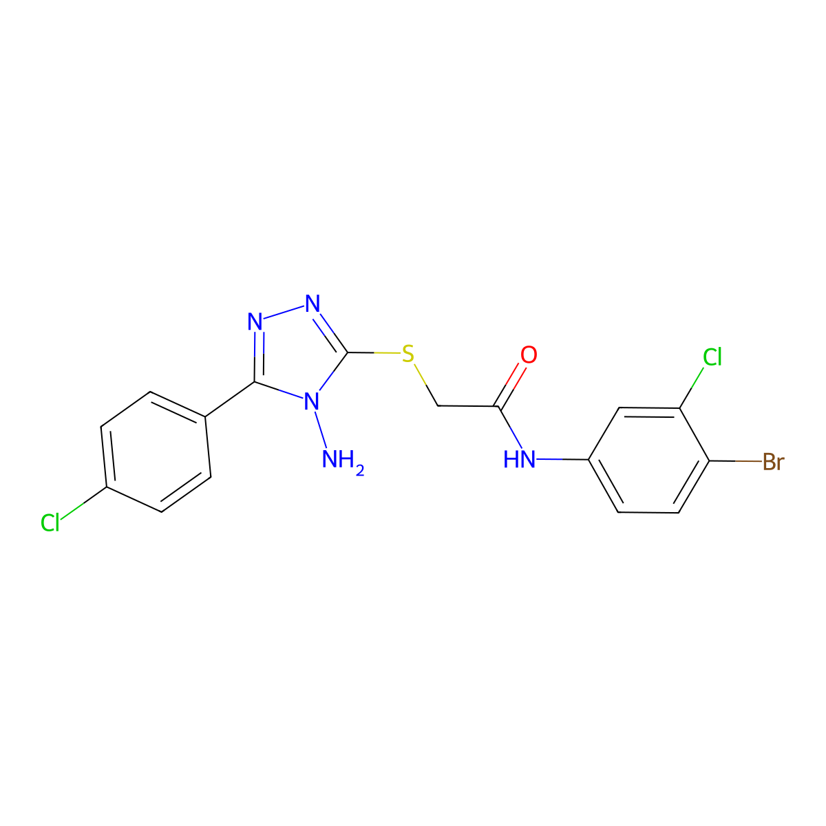 2-[[4-amino-5-(4-chlorophenyl)-1,2,4-triazol-3-yl]sulfanyl]-N-(4-bromo-3-chlorophenyl)acetamide molecular structure, CAS 717890-82-9