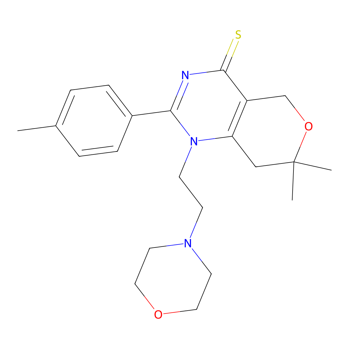 7,7-Dimethyl-2-(4-methylphenyl)-1-(2-morpholin-4-ylethyl)-5,8-dihydropyrano[4,3-d]pyrimidine-4-thione molecular structure, CAS 717890-99-8