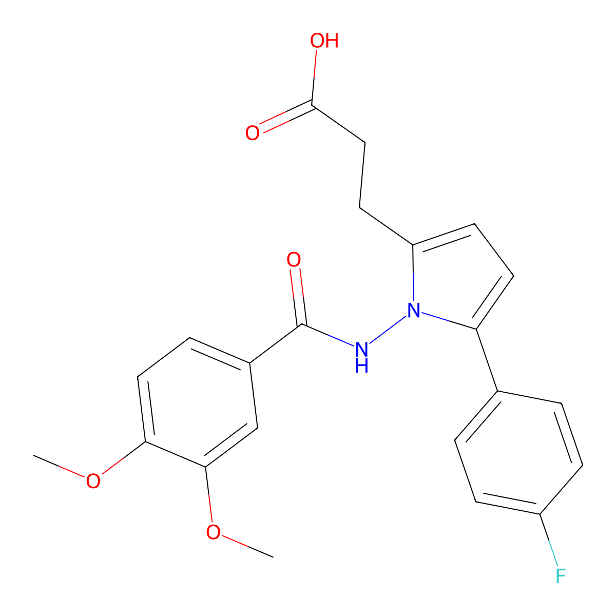 3-[1-{[(3,4-dimethoxyphenyl)carbonyl]amino}-5-(4-fluorophenyl)-1H-pyrrol-2-yl]propanoic acid molecular structure, CAS 717891-14-0