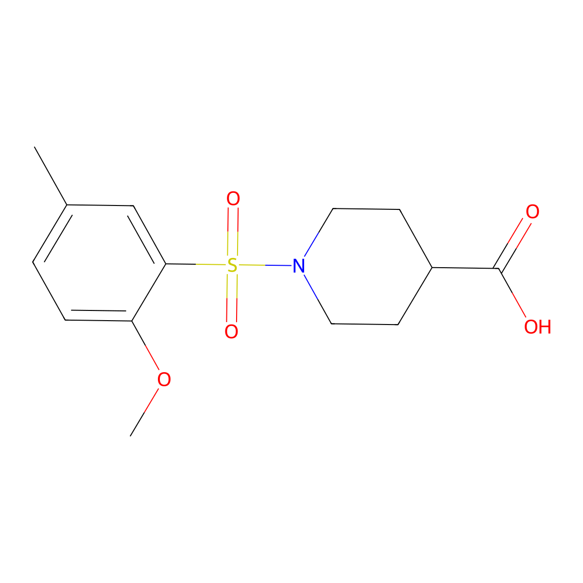1-(2-Methoxy-5-methylphenyl)sulfonylpiperidine-4-carboxylic acid molecular structure, CAS 717891-59-3
