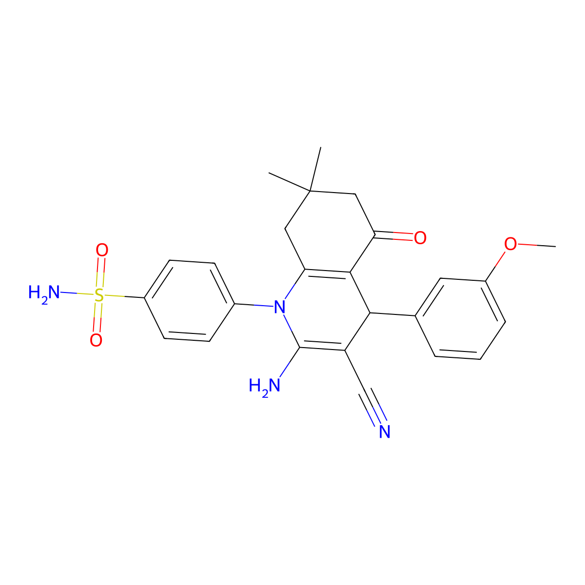 4-[2-amino-3-cyano-4-(3-methoxyphenyl)-7,7-dimethyl-5-oxo-6,8-dihydro-4H-quinolin-1-yl]benzenesulfonamide molecular structure, CAS 717891-62-8