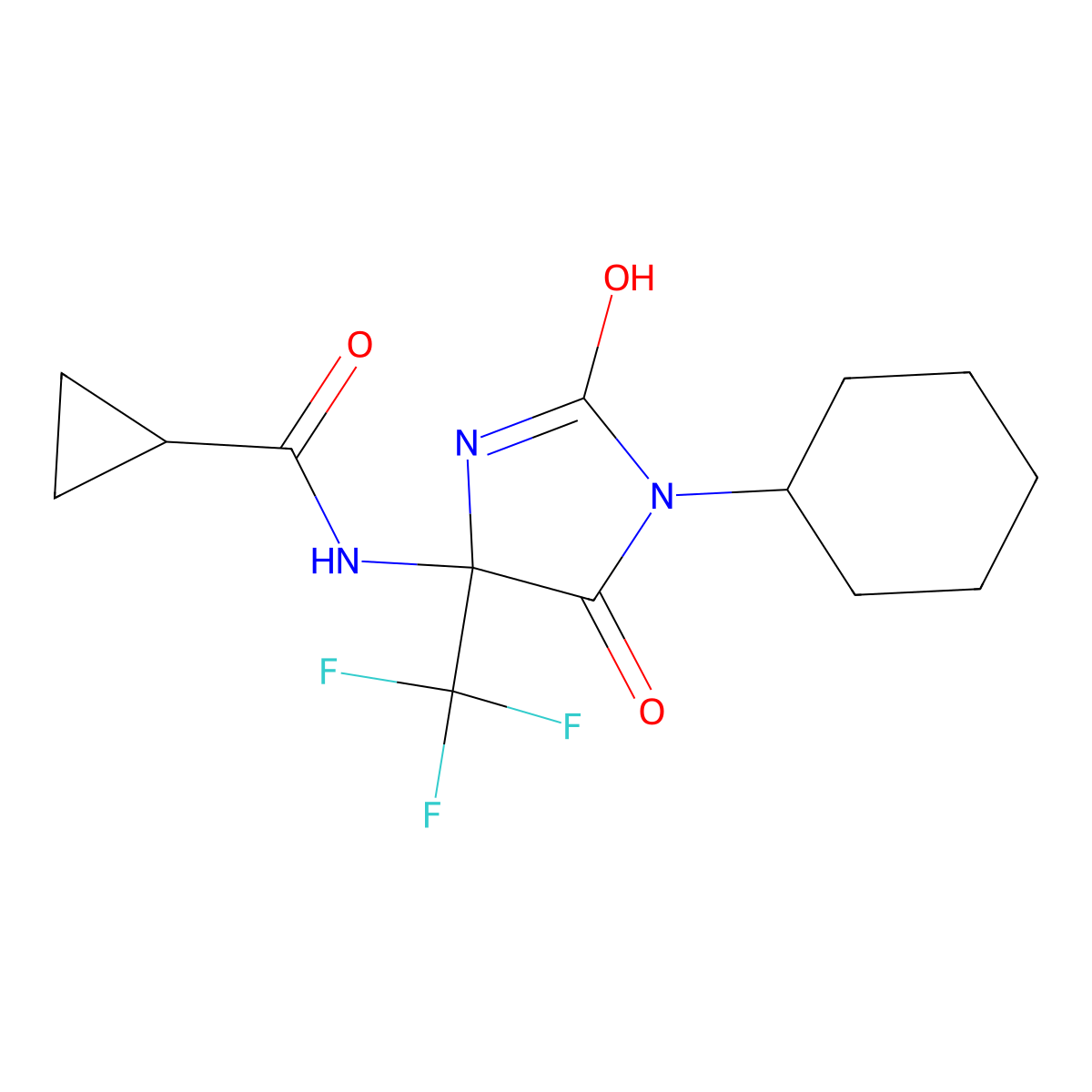 N-[1-cyclohexyl-2,5-dioxo-4-(trifluoromethyl)imidazolidin-4-yl]cyclopropanecarboxamide molecular structure, CAS 717891-87-7