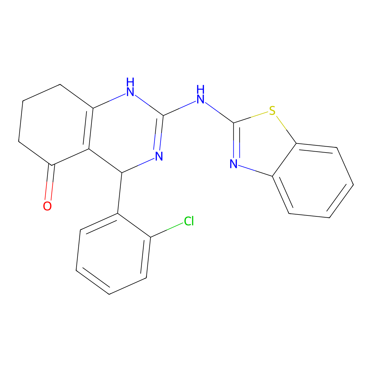 2-(1,3-benzothiazol-2-ylamino)-4-(2-chlorophenyl)-4,6,7,8-tetrahydroquinazolin-5(1H)-one molecular structure, CAS 717891-97-9