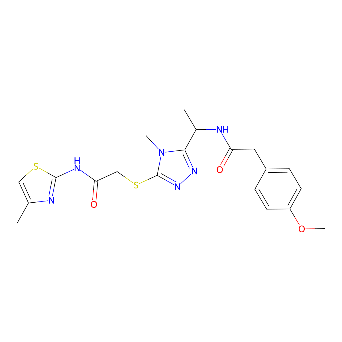 2-(4-methoxyphenyl)-N-{1-[4-methyl-5-({2-[(4-methyl-1,3-thiazol-2-yl)amino]-2-oxoethyl}sulfanyl)-4H-1,2,4-triazol-3-yl]ethyl}acetamide molecular structure, CAS 717892-52-9