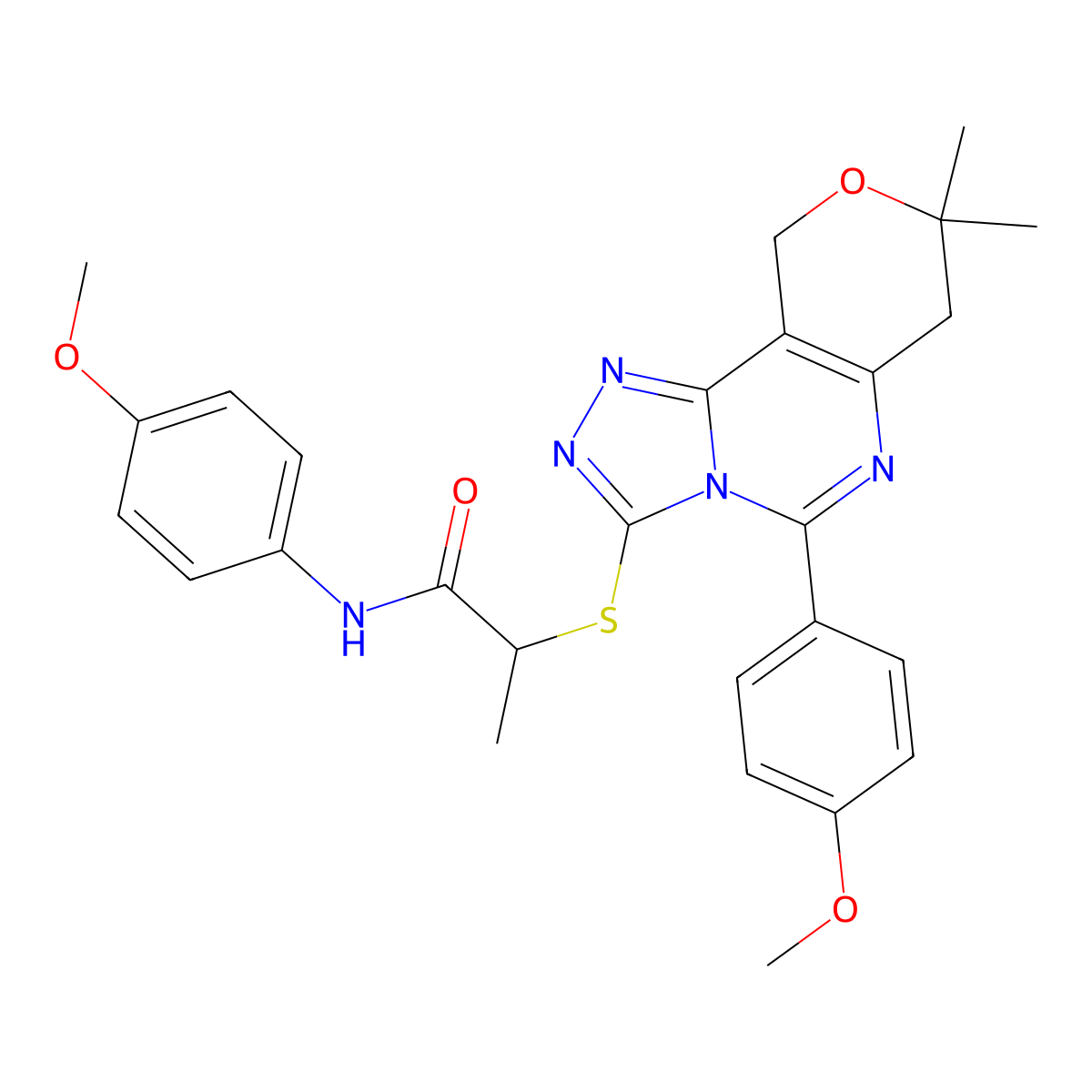 N-(4-methoxyphenyl)-2-((5-(4-methoxyphenyl)-8,8-dimethyl-8,10-dihydro-7H-pyrano[3,4-e][1,2,4]triazolo[4,3-c]pyrimidin-3-yl)thio)propanamide molecular structure, CAS 717892-68-7