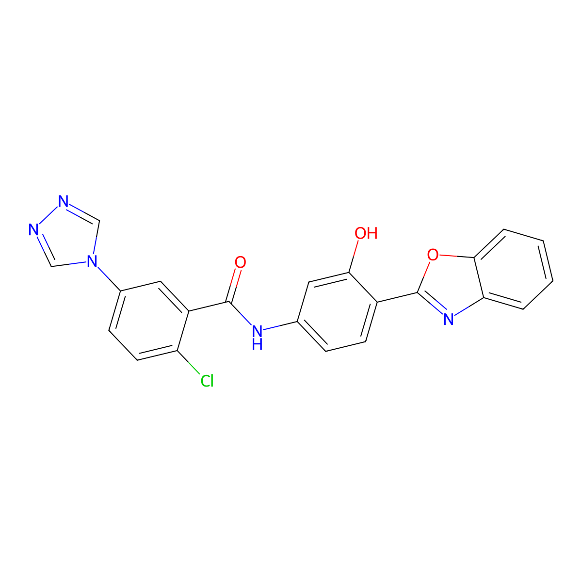 N-[4-(1,3-benzoxazol-2-yl)-3-hydroxyphenyl]-2-chloro-5-(4H-1,2,4-triazol-4-yl)benzamide molecular structure, CAS 717893-47-5
