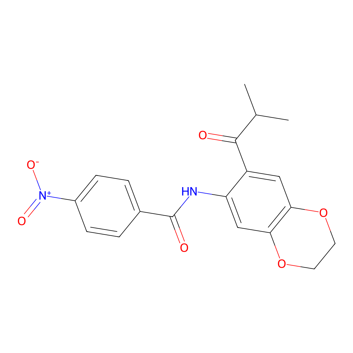 N-[7-(2-methylpropanoyl)-2,3-dihydro-1,4-benzodioxin-6-yl]-4-nitrobenzamide molecular structure, CAS 717893-83-9