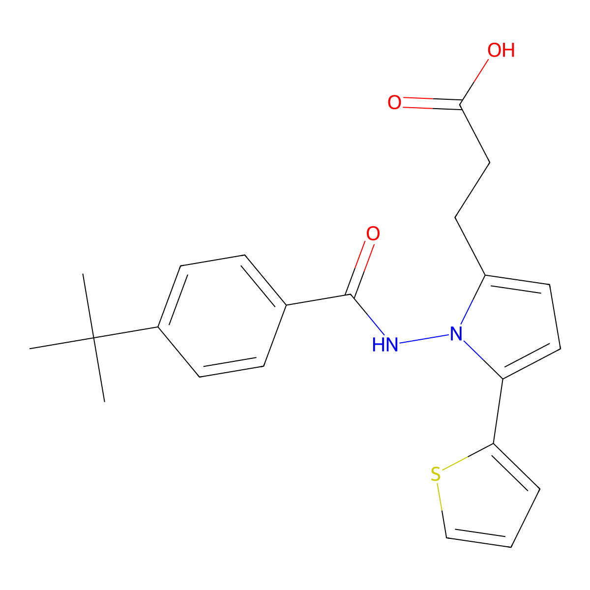 3-[1-{[(4-tert-butylphenyl)carbonyl]amino}-5-(thiophen-2-yl)-1H-pyrrol-2-yl]propanoic acid molecular structure, CAS 717894-58-1