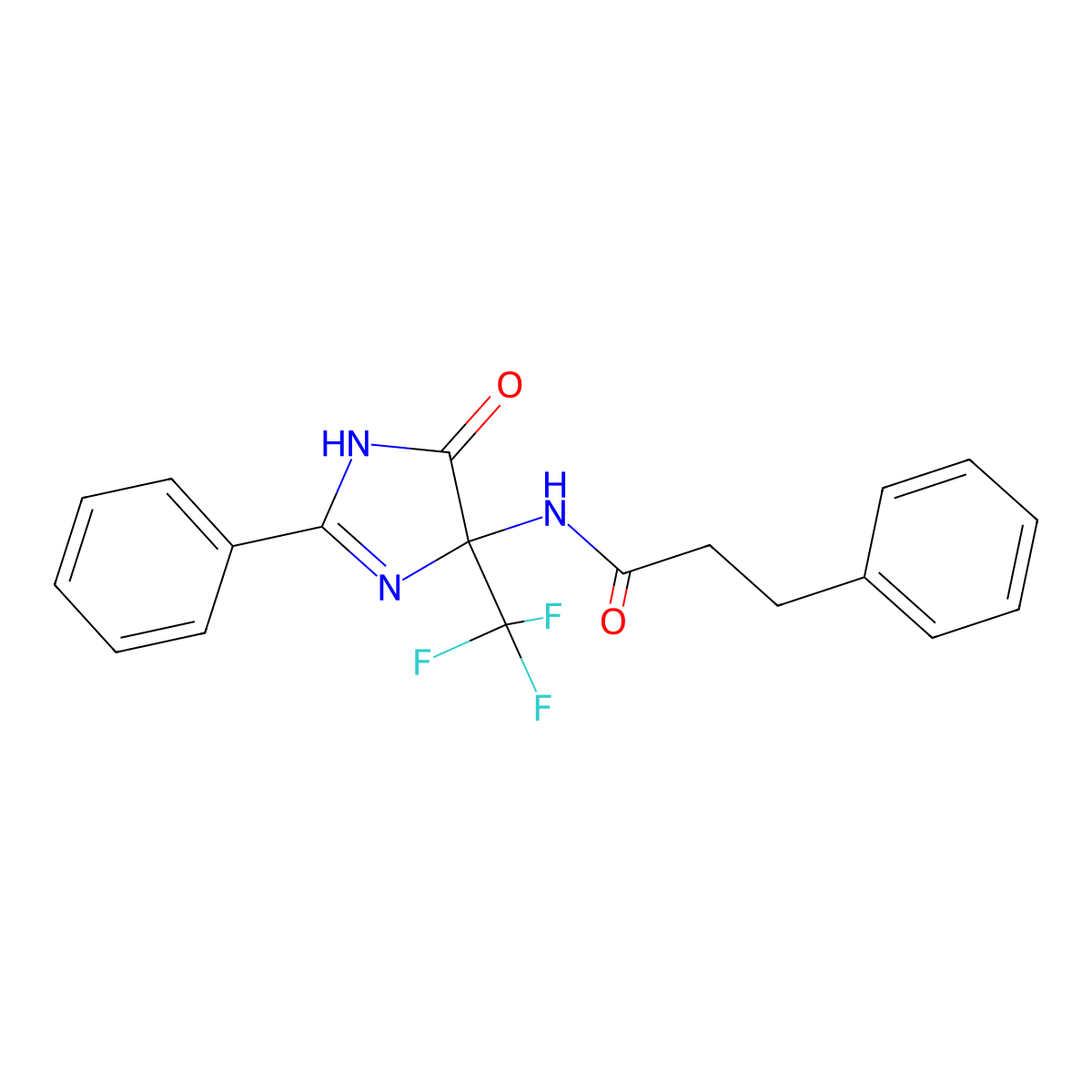 N-[5-oxo-2-phenyl-4-(trifluoromethyl)-1H-imidazol-4-yl]-3-phenylpropanamide molecular structure, CAS 717894-68-3