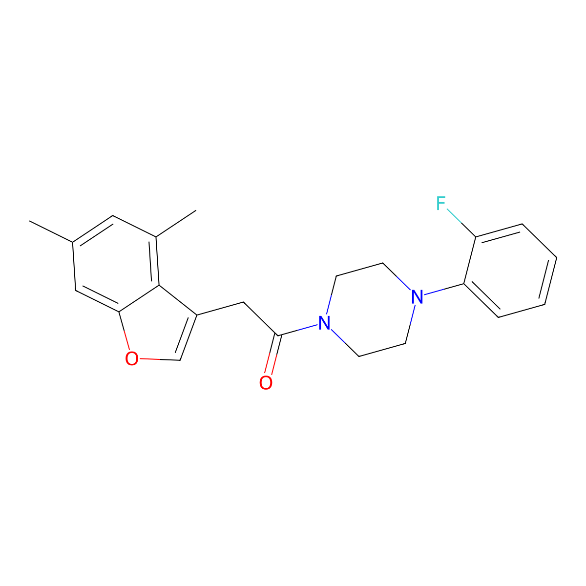 2-(4,6-Dimethylbenzofuran-3-yl)-1-(4-(2-fluorophenyl)piperazin-1-yl)ethanone molecular structure, CAS 717895-01-7