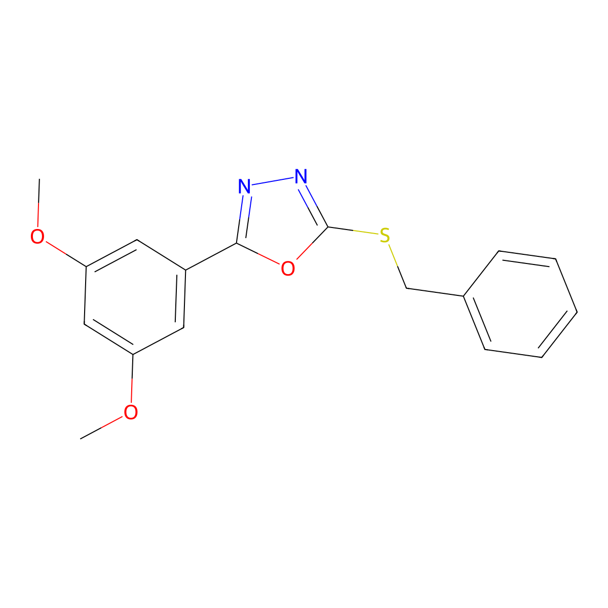 2-(Benzylsulfanyl)-5-(3,5-dimethoxyphenyl)-1,3,4-oxadiazole molecular structure, CAS 717895-03-9