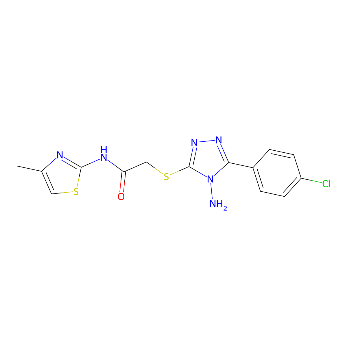 2-[[4-amino-5-(4-chlorophenyl)-1,2,4-triazol-3-yl]sulfanyl]-N-(4-methyl-1,3-thiazol-2-yl)acetamide molecular structure, CAS 717895-78-8