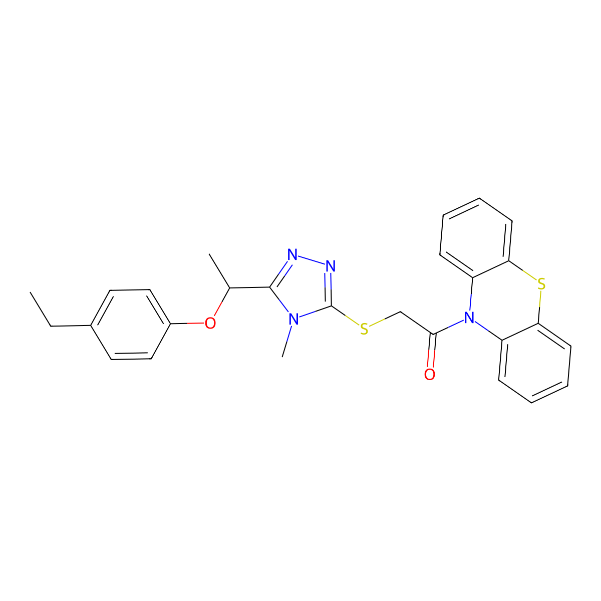 2-[[5-[1-(4-Ethylphenoxy)ethyl]-4-methyl-1,2,4-triazol-3-yl]sulfanyl]-1-phenothiazin-10-ylethanone molecular structure, CAS 717895-82-4
