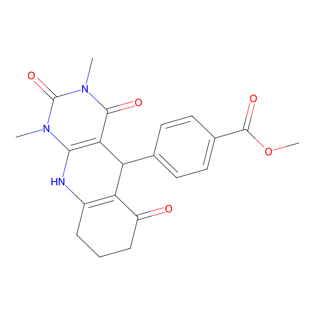 Methyl 4-(1,3-dimethyl-2,4,6-trioxo-1,2,3,4,5,6,7,8,9,10-decahydropyrimido[4,5-b]quinolin-5-yl)benzoate molecular structure, CAS 717895-86-8