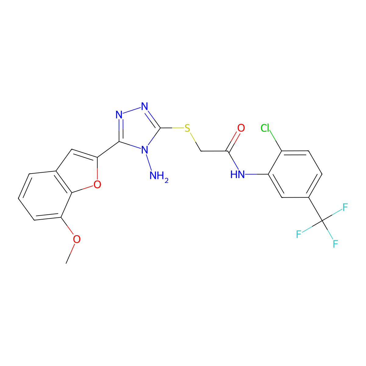 2-[[4-amino-5-(7-methoxy-1-benzofuran-2-yl)-1,2,4-triazol-3-yl]sulfanyl]-N-[2-chloro-5-(trifluoromethyl)phenyl]acetamide molecular structure, CAS 717896-02-1