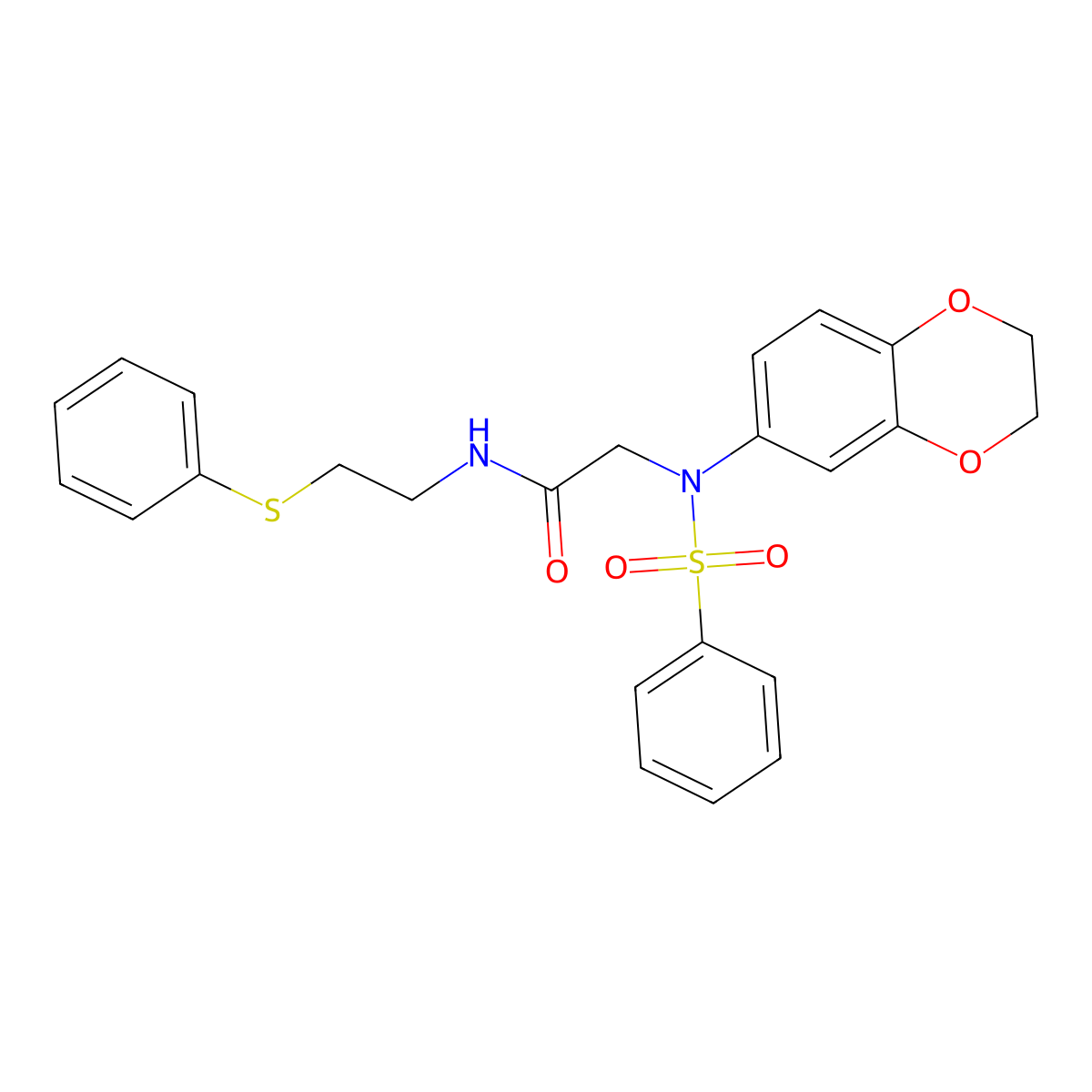 2-[benzenesulfonyl(2,3-dihydro-1,4-benzodioxin-6-yl)amino]-N-(2-phenylsulfanylethyl)acetamide molecular structure, CAS 717896-15-6