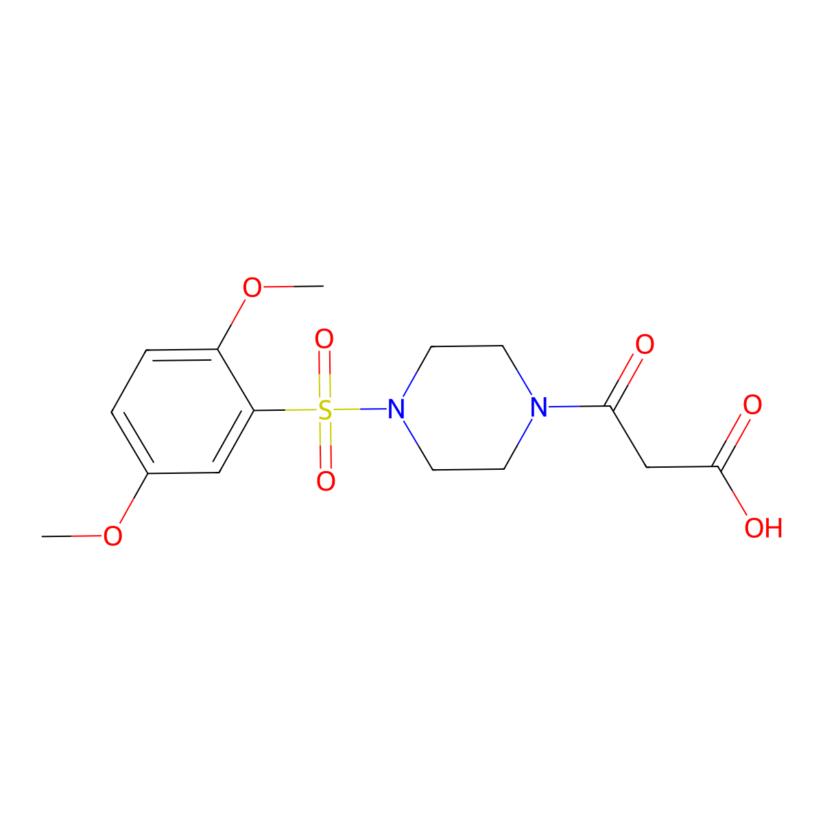 3-(4-((2,5-Dimethoxyphenyl)sulfonyl)piperazin-1-yl)-3-oxopropanoic acid molecular structure, CAS 717904-70-6