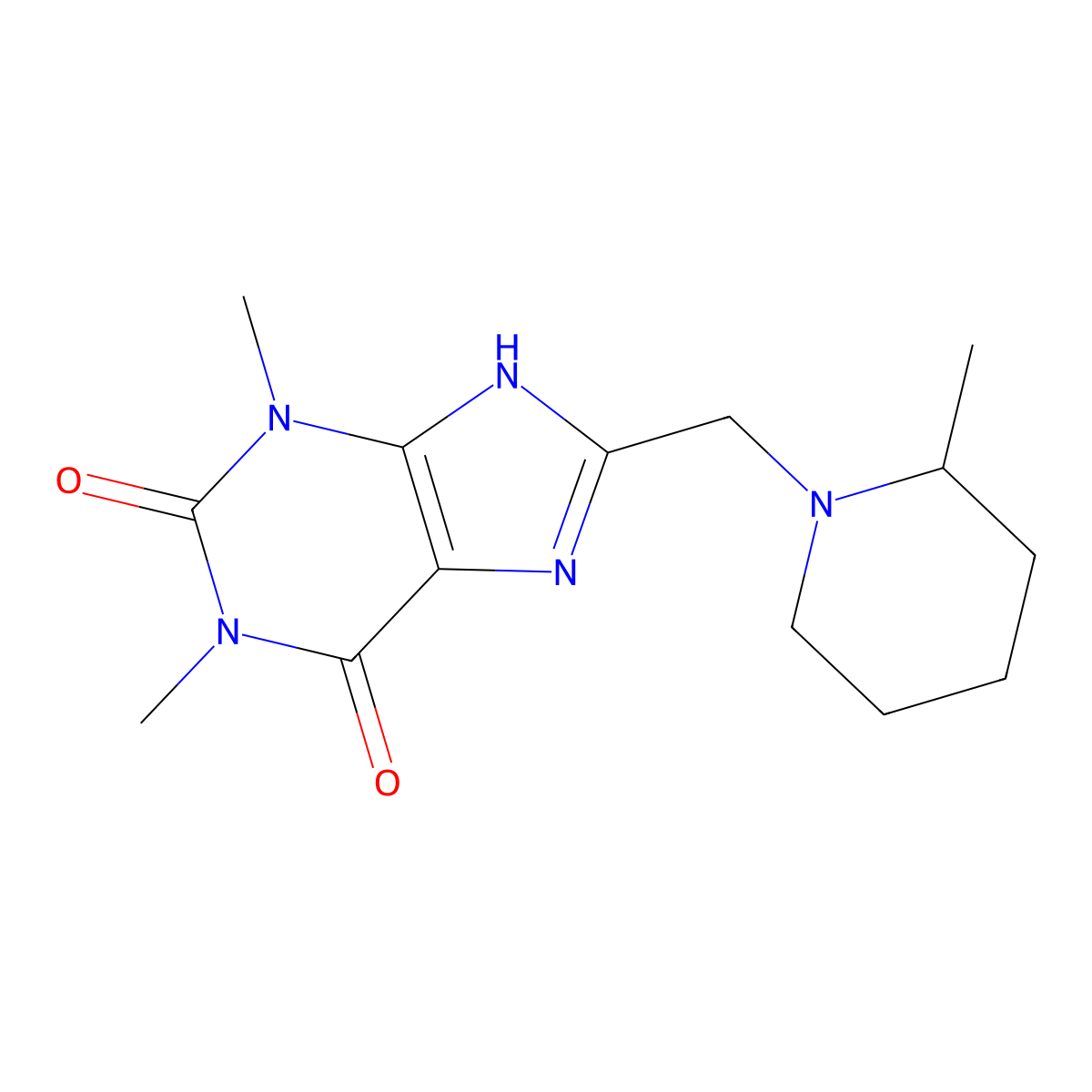 1,3-Dimethyl-8-[(2-methylpiperidyl)methyl]-1,3,7-trihydropurine-2,6-dione molecular structure, CAS 71798-30-6