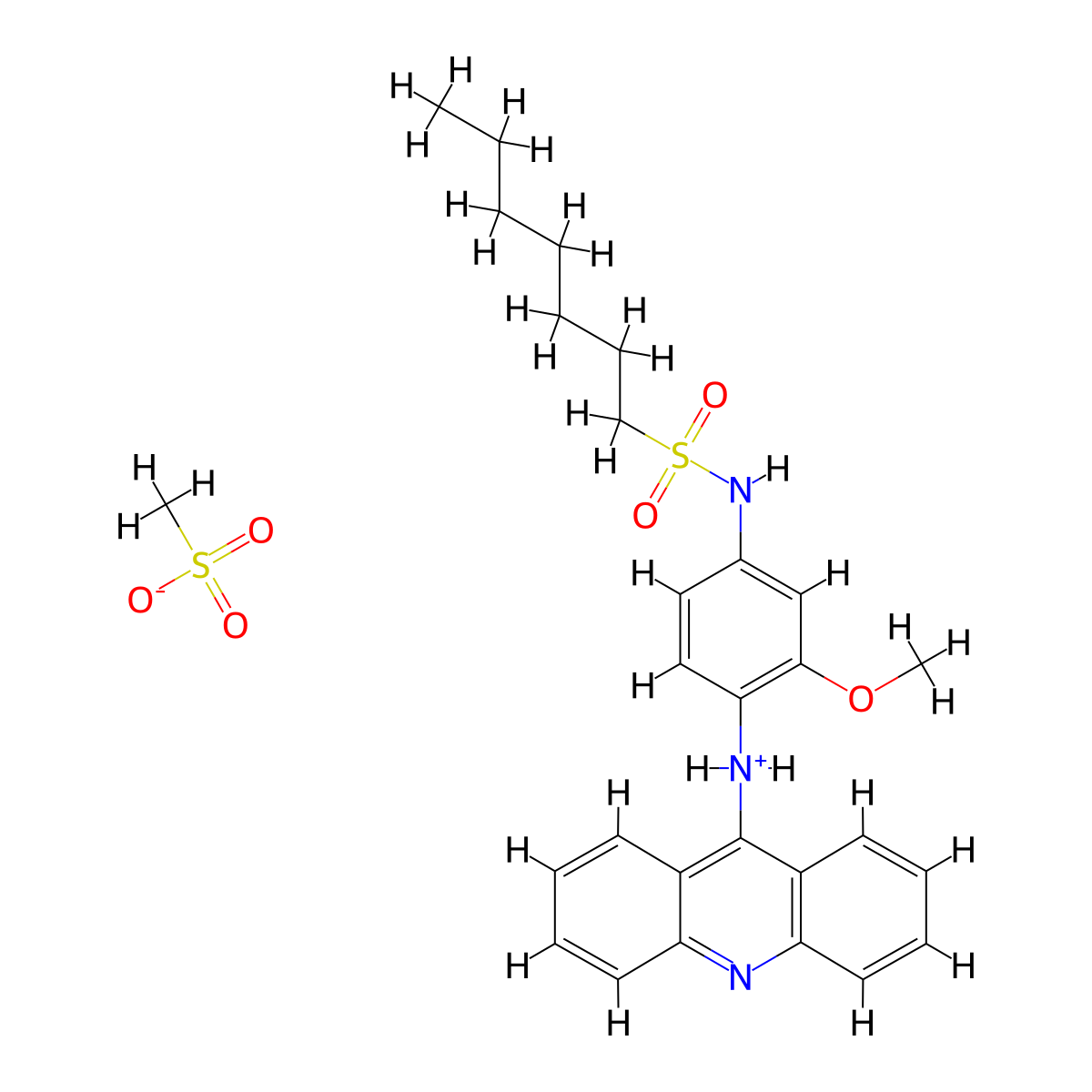 1-Heptanesulfonanilide, 4'-(9-acridinylamino)-3'-methoxy-, methanesulfonate molecular structure, CAS 71798-52-2