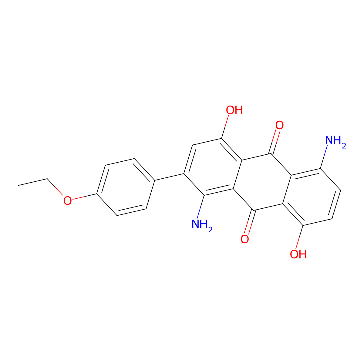 9,10-Anthracenedione, 1,5-diamino-2-(4-ethoxyphenyl)-4,8-dihydroxy- molecular structure, CAS 71799-75-2