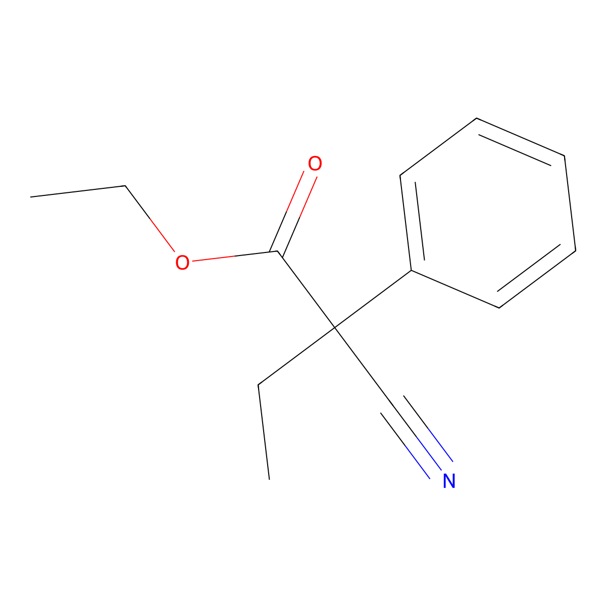 Ethyl alpha-cyano-alpha-ethylbenzeneacetate molecular structure, CAS 718-71-8