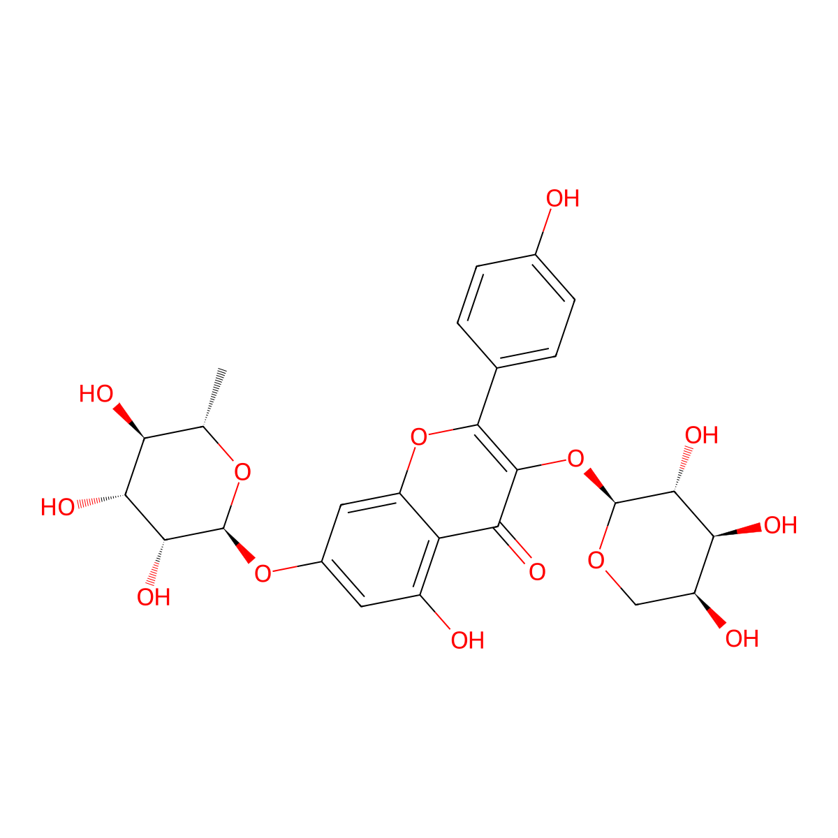 Kaempferol 3-O-Alpha-L-Arabinopyranosyl-7-O-Alpha-L-Rhamnopyranoside molecular structure, CAS 71801-96-2