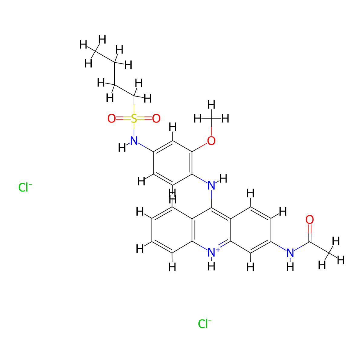 1-Butanesulfonanilide, 4'-(3-acetamido-9-acridinylamino)-3'-methoxy-, hydrochloride molecular structure, CAS 71802-79-4