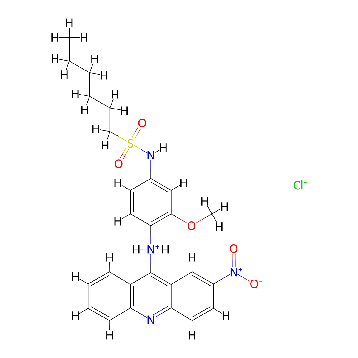 1-Hexanesulfonanilide, 3'-methoxy-4'-(3-nitro-9-acridinylamino)-, hydrochloride molecular structure, CAS 71803-03-7