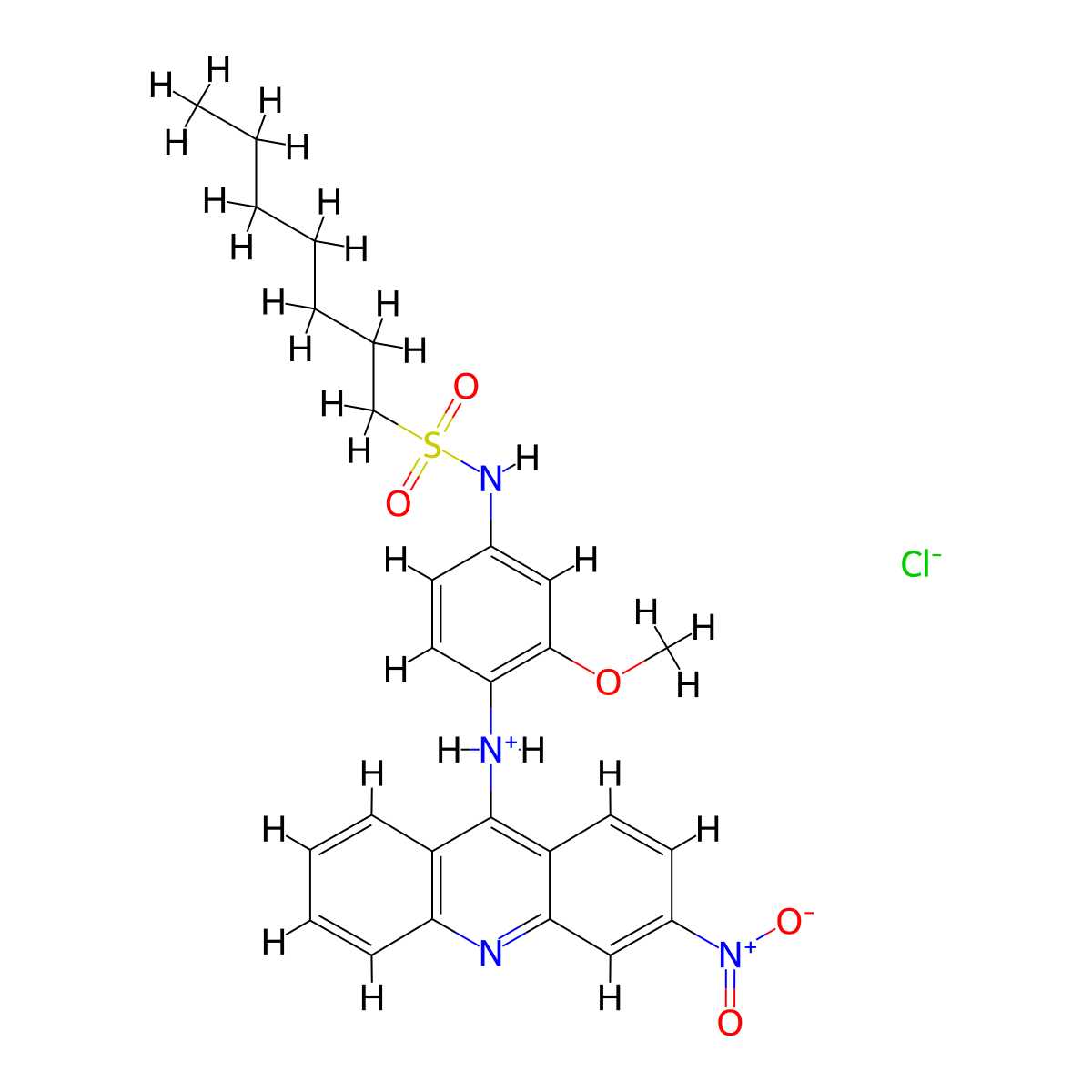1-Heptanesulfonanilide, 3'-methoxy-4'-(3-nitro-9-acridinylamino)-, hydrochloride molecular structure, CAS 71803-04-8