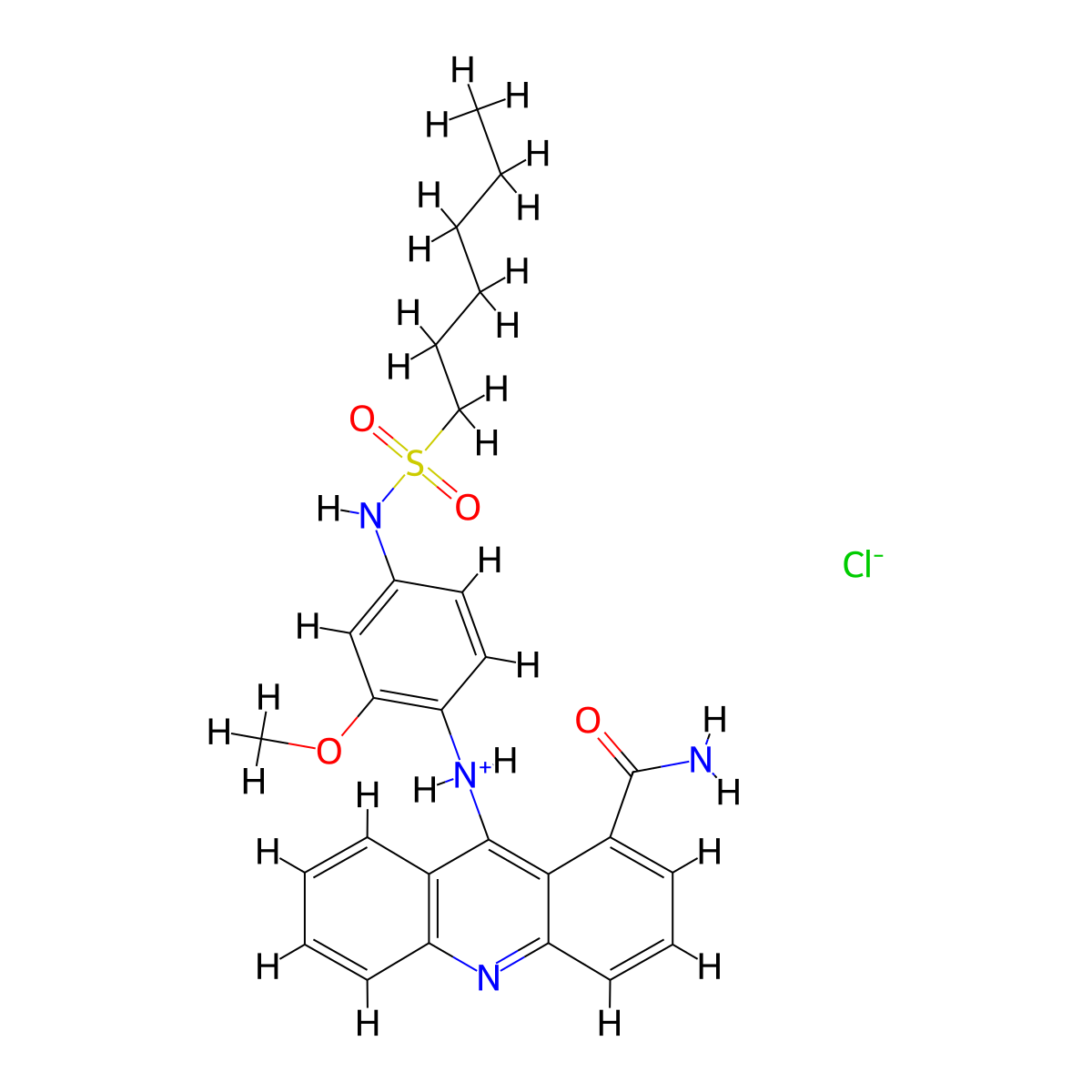 1-Hexanesulfonanilide, 4'-(4-carbamoyl-9-acridinylamino)-3'-methoxy-, hydrochloride molecular structure, CAS 71803-05-9