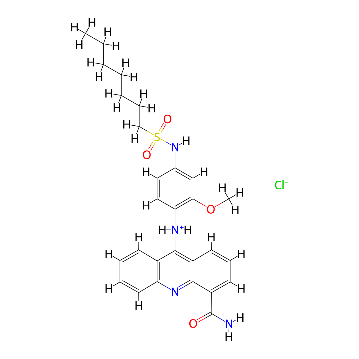 1-Heptanesulfonanilide, 4'-(4-carbamoyl-9-acridinylamino)-3'-methoxy-, hydrochloride molecular structure, CAS 71803-06-0