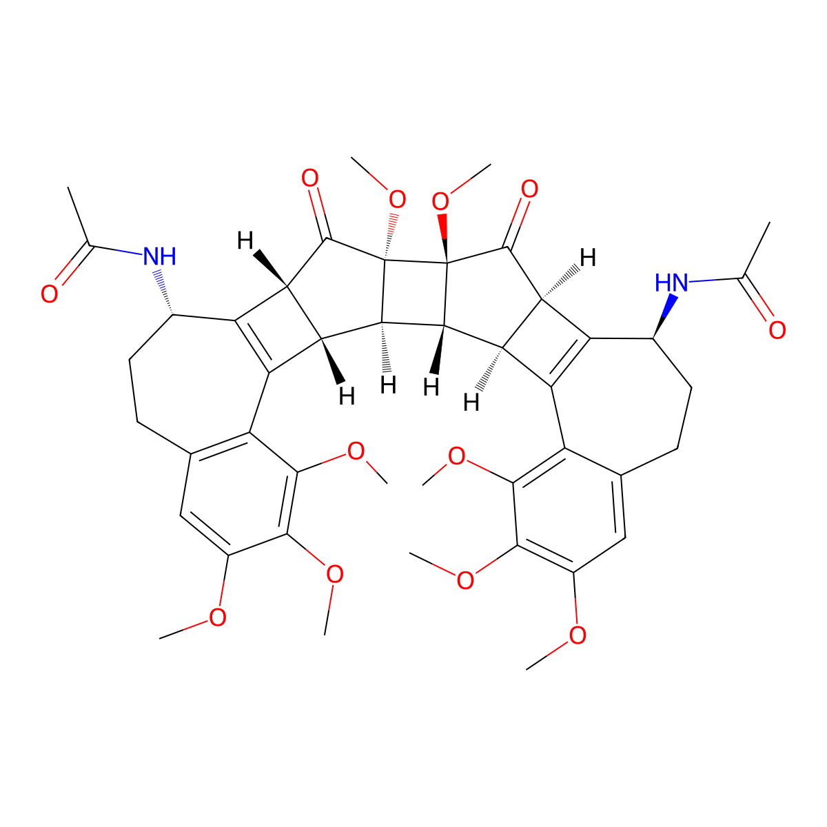 N-[(1R,2R,3S,13S,15R,17S,18S,20R,22S,32S)-22-acetamido-6,7,8,17,18,27,28,29-octamethoxy-16,19-dioxo-13-nonacyclo[16.14.0.02,17.03,15.04,14.05,10.020,32.021,31.025,30]dotriaconta-4(14),5,7,9,21(31),25,27,29-octaenyl]acetamide molecular structure, CAS 7183-82-6