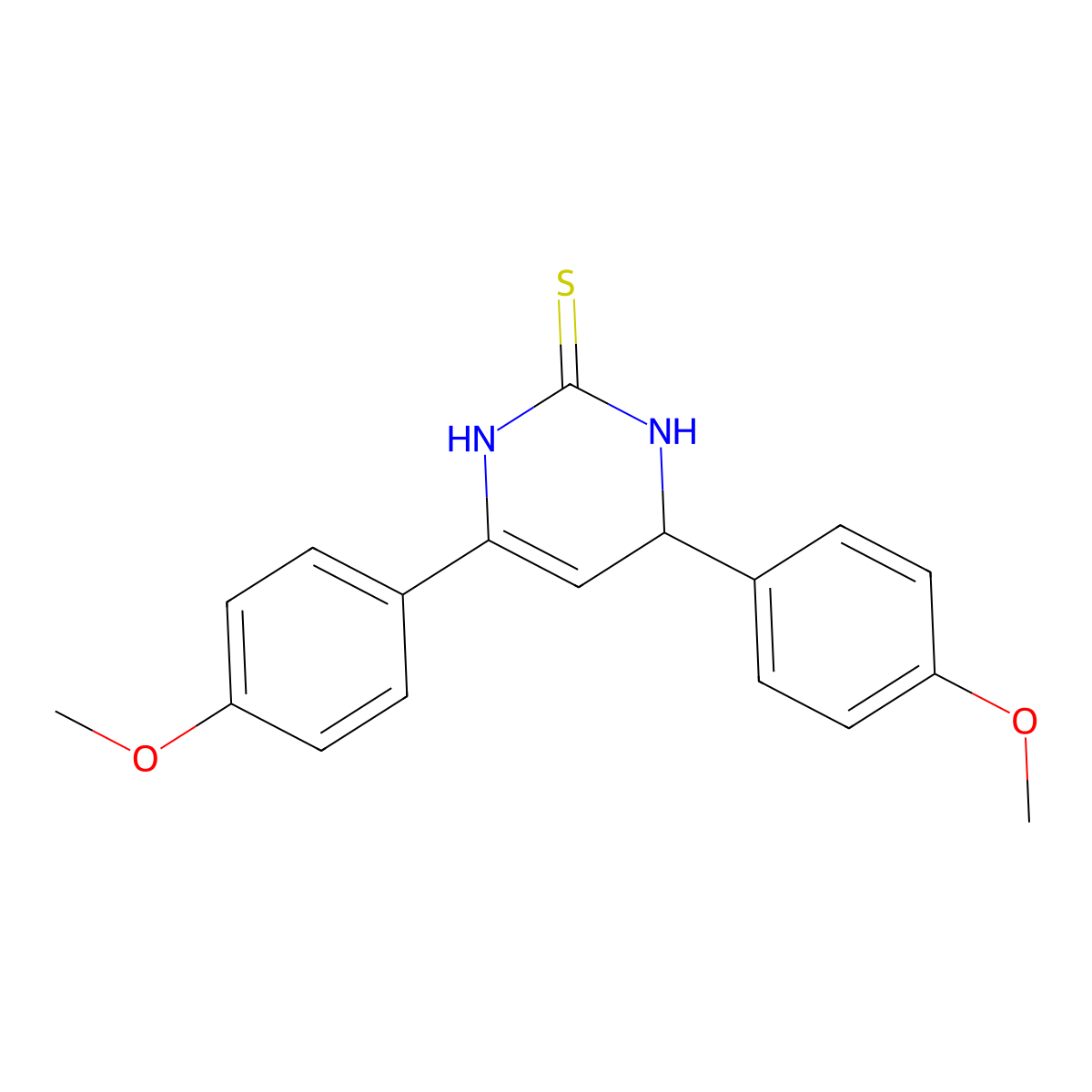 4,6-bis(4-methoxyphenyl)-3,4-dihydropyrimidine-2(1H)-thione molecular structure, CAS 71834-50-9